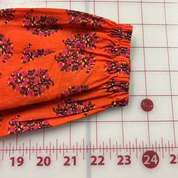 TORY BURCH "Evelina" 100% Cotton Floral Peasant Long SLV Boho/Office Tunic Top 2 - Picture 11 of 16